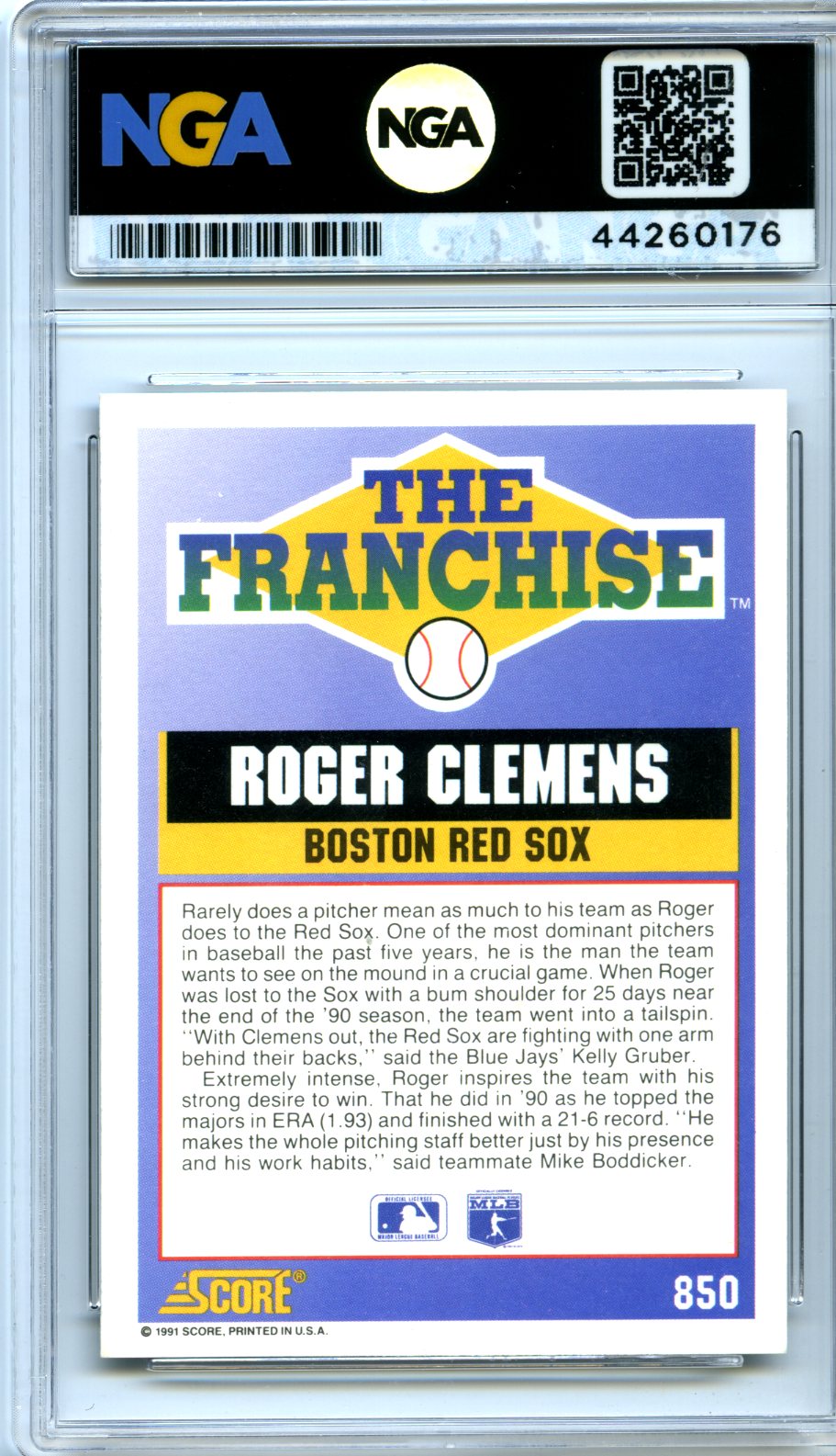 1991 Score #850 Roger Clemens Other 9
