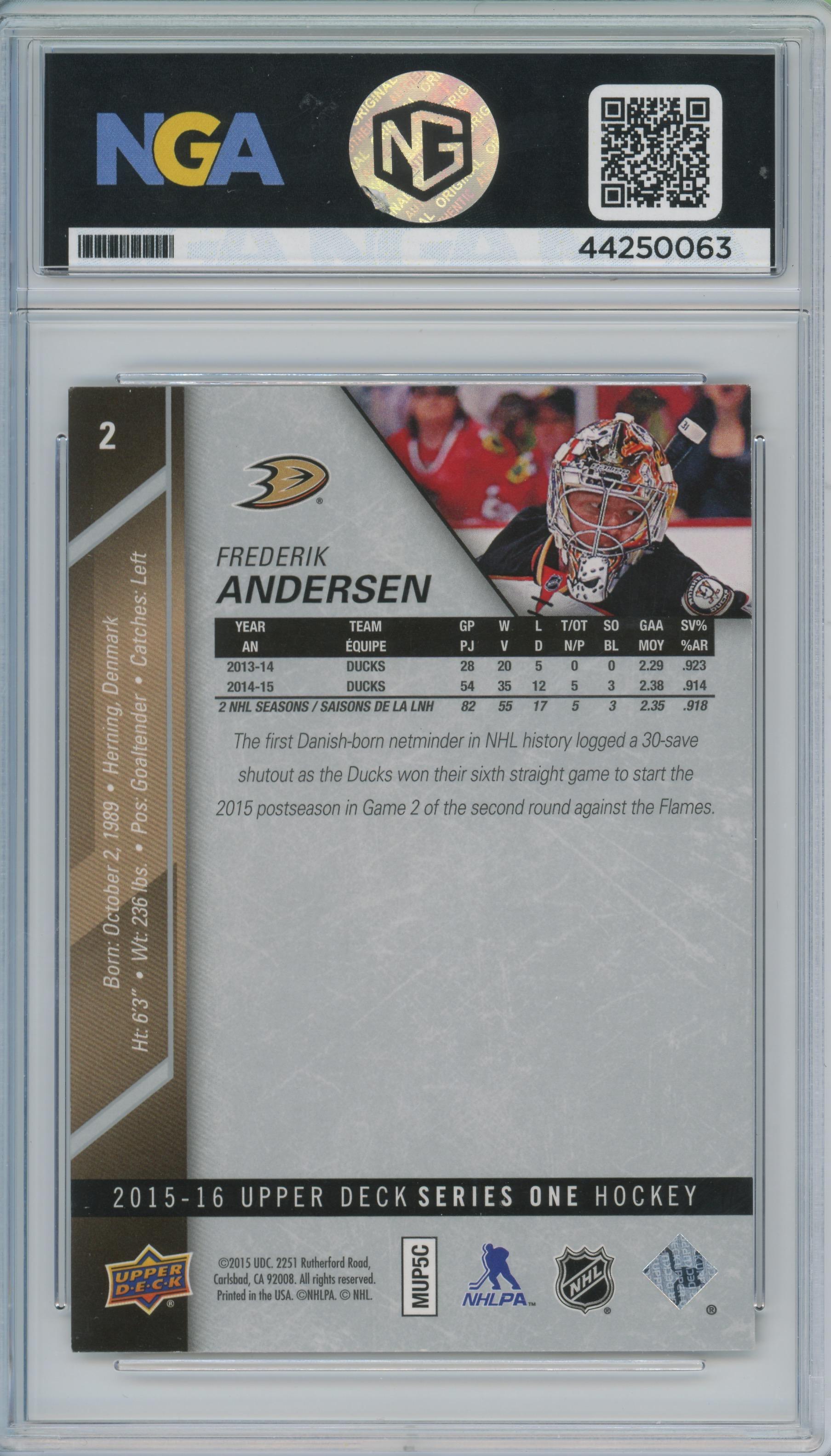 2015-16 Upper Deck #2 Frederik Andersen Other 9