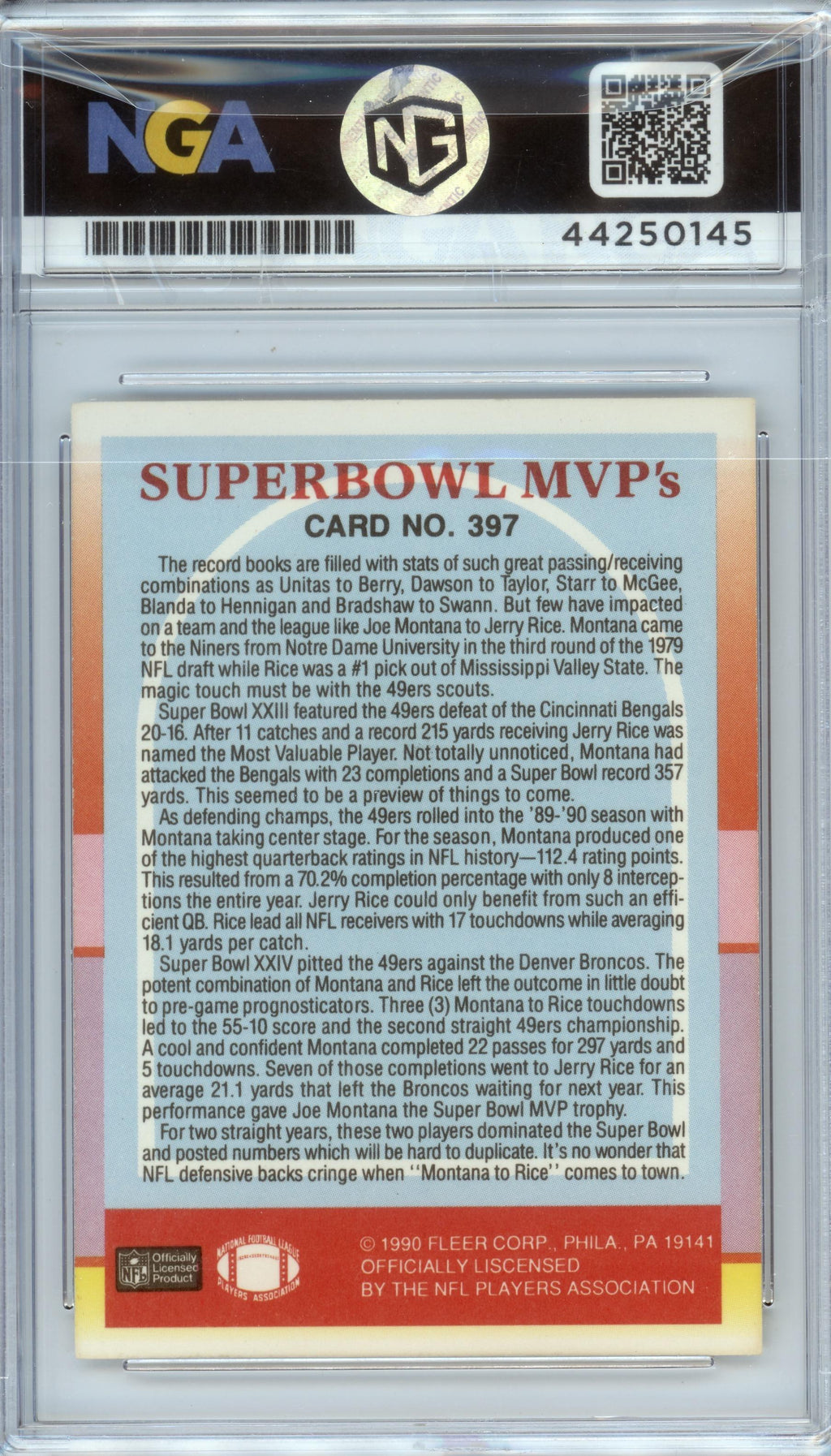 1990 Fleer #397 Superbowl MVP's (Jerry Rice / Joe Montana) MVP, CPC Other 9.5