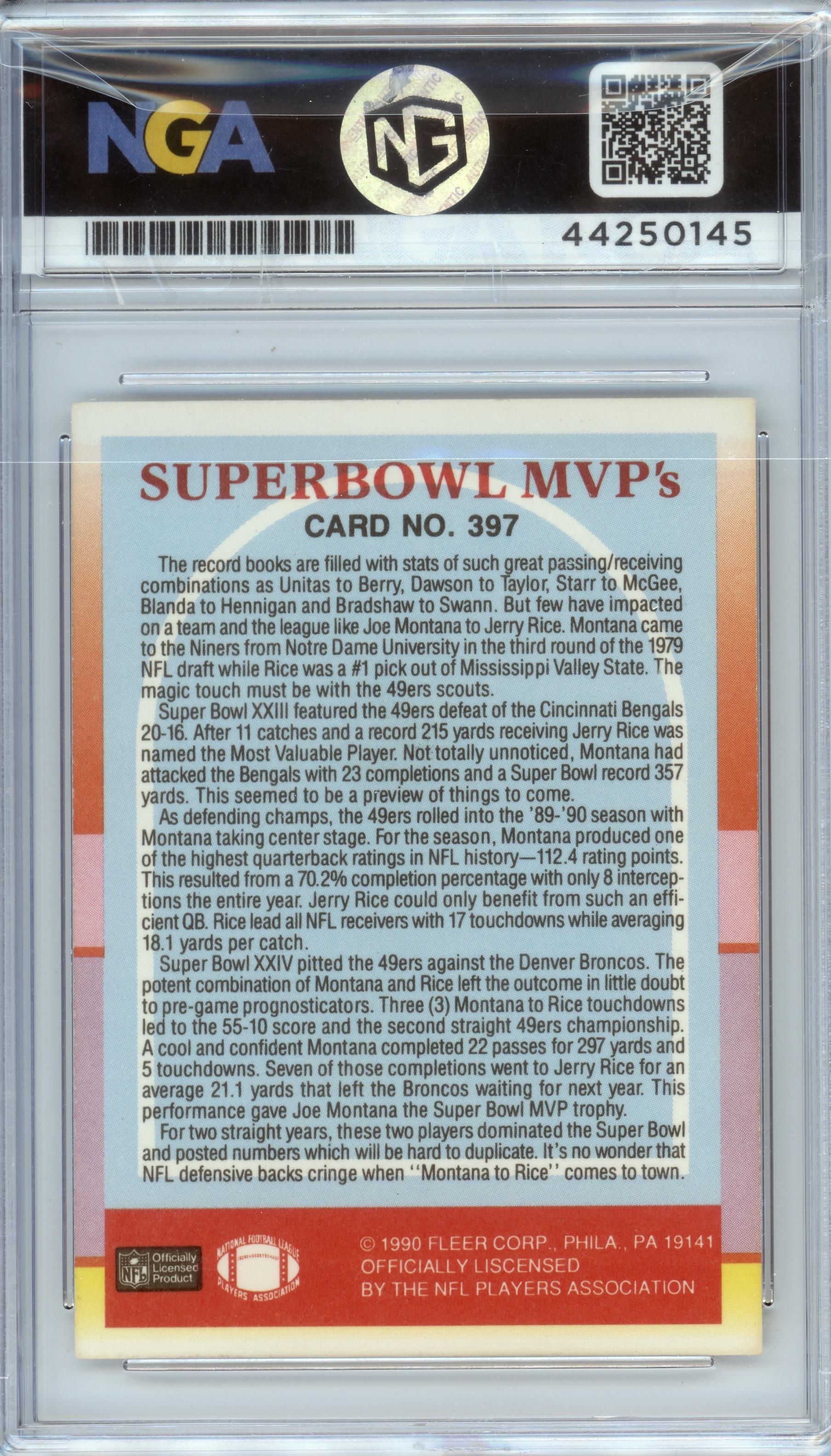 1990 Fleer #397 Superbowl MVP's (Jerry Rice / Joe Montana) MVP, CPC Other 9.5