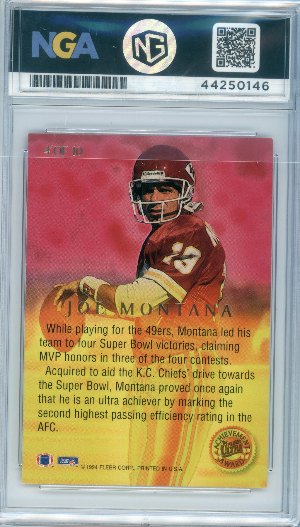 1994 Ultra #4 Joe Montana Ultra Achievement Awards Other 9.5