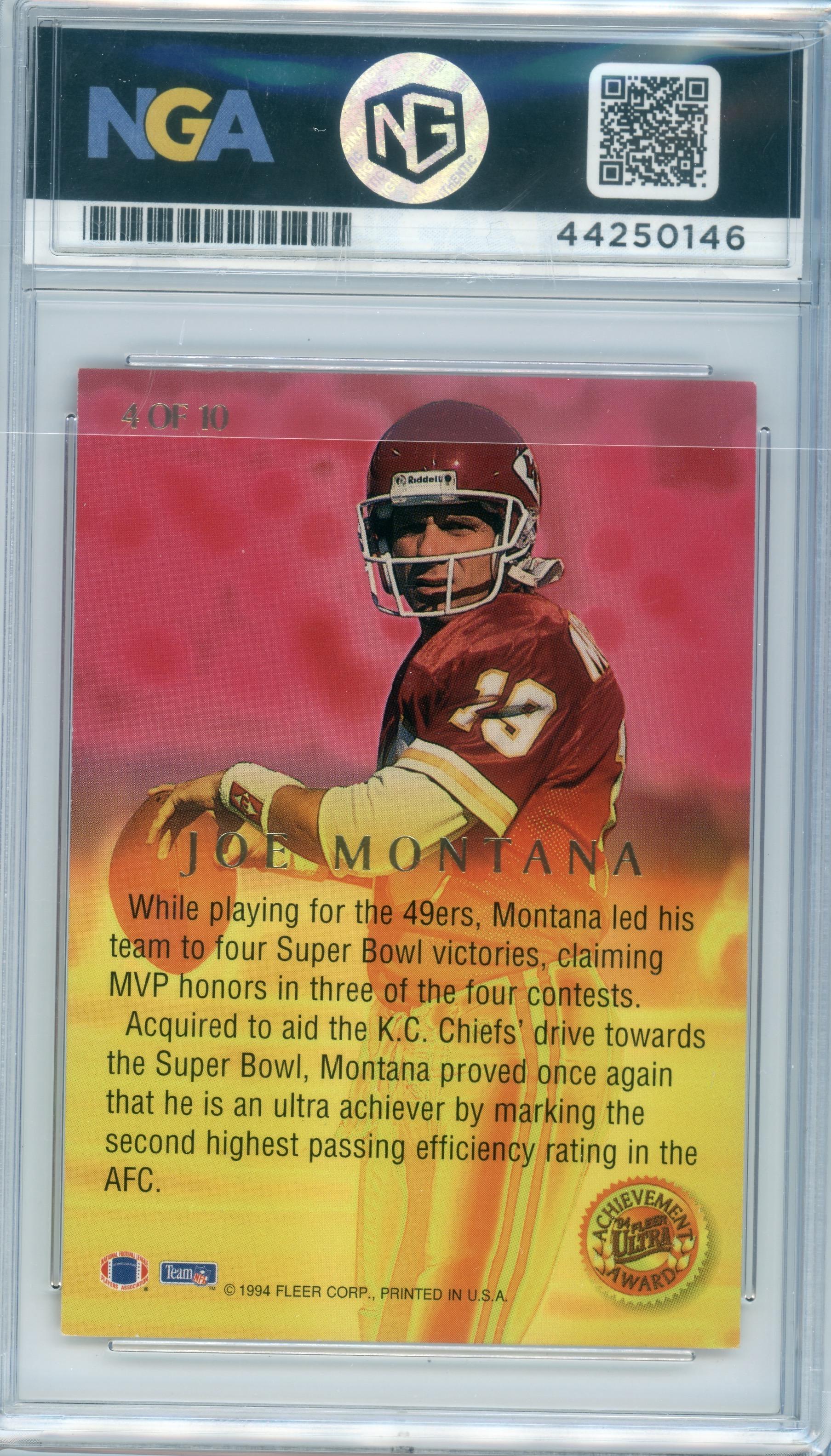 1994 Ultra #4 Joe Montana Ultra Achievement Awards Other 9.5