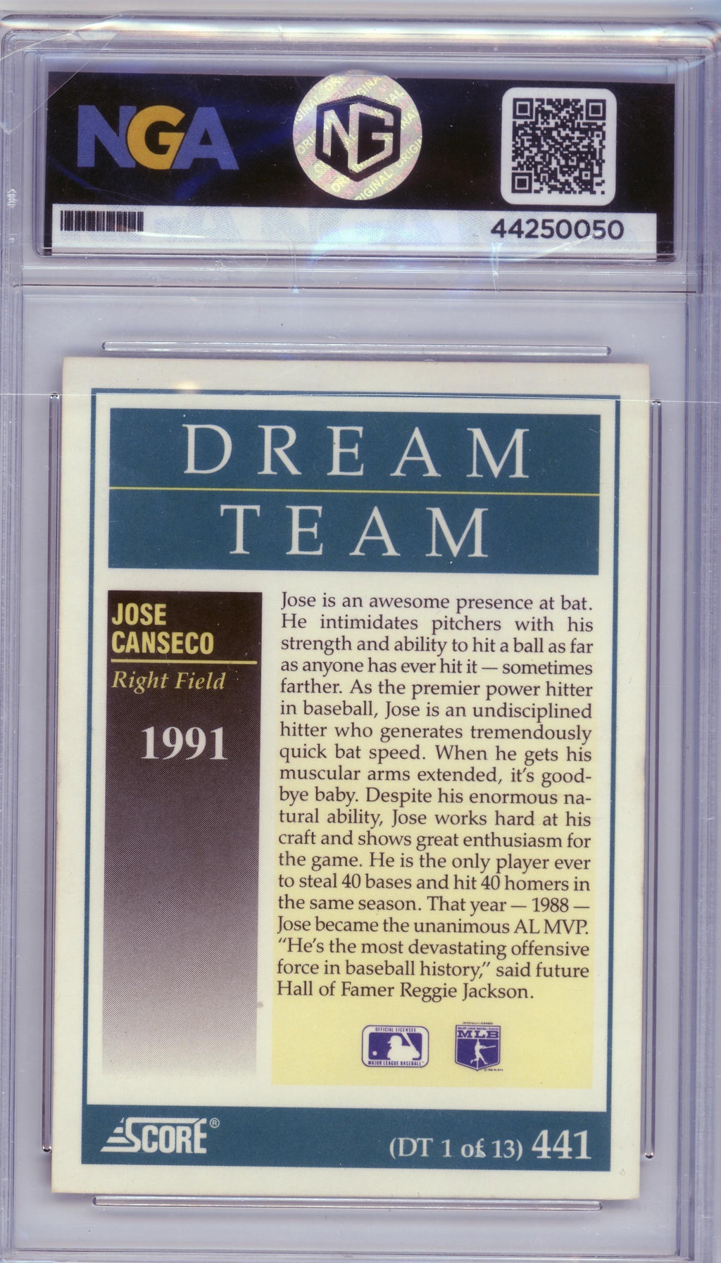 1991 Score #441 Jose Canseco Other 8.5
