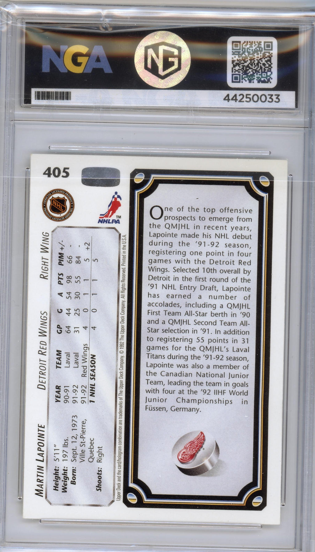 1992-93 Upper Deck #405 Martin Lapointe Other 9