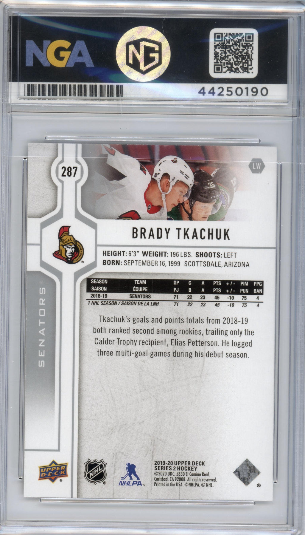 2019-20 Upper Deck #287 Brady Tkachuk Other 10