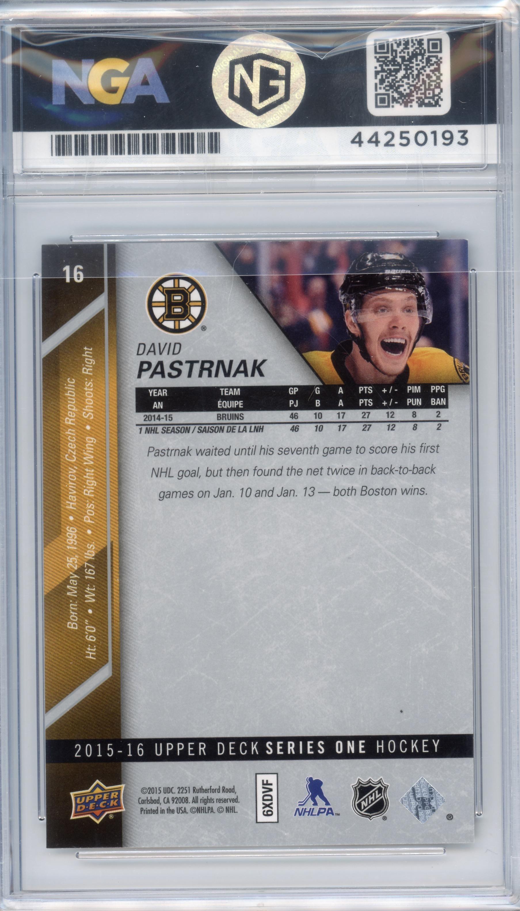 2015-16 Upper Deck #16 David Pastrnak UD Exclusives Other 10 #/100