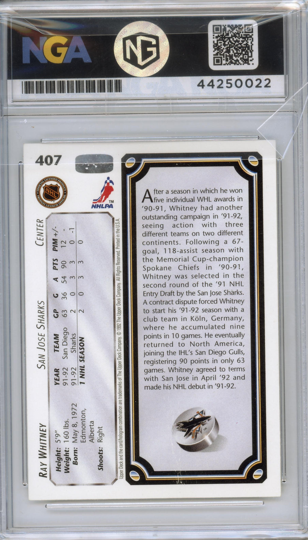 1992-93 Upper Deck #407 Ray Whitney Other 8