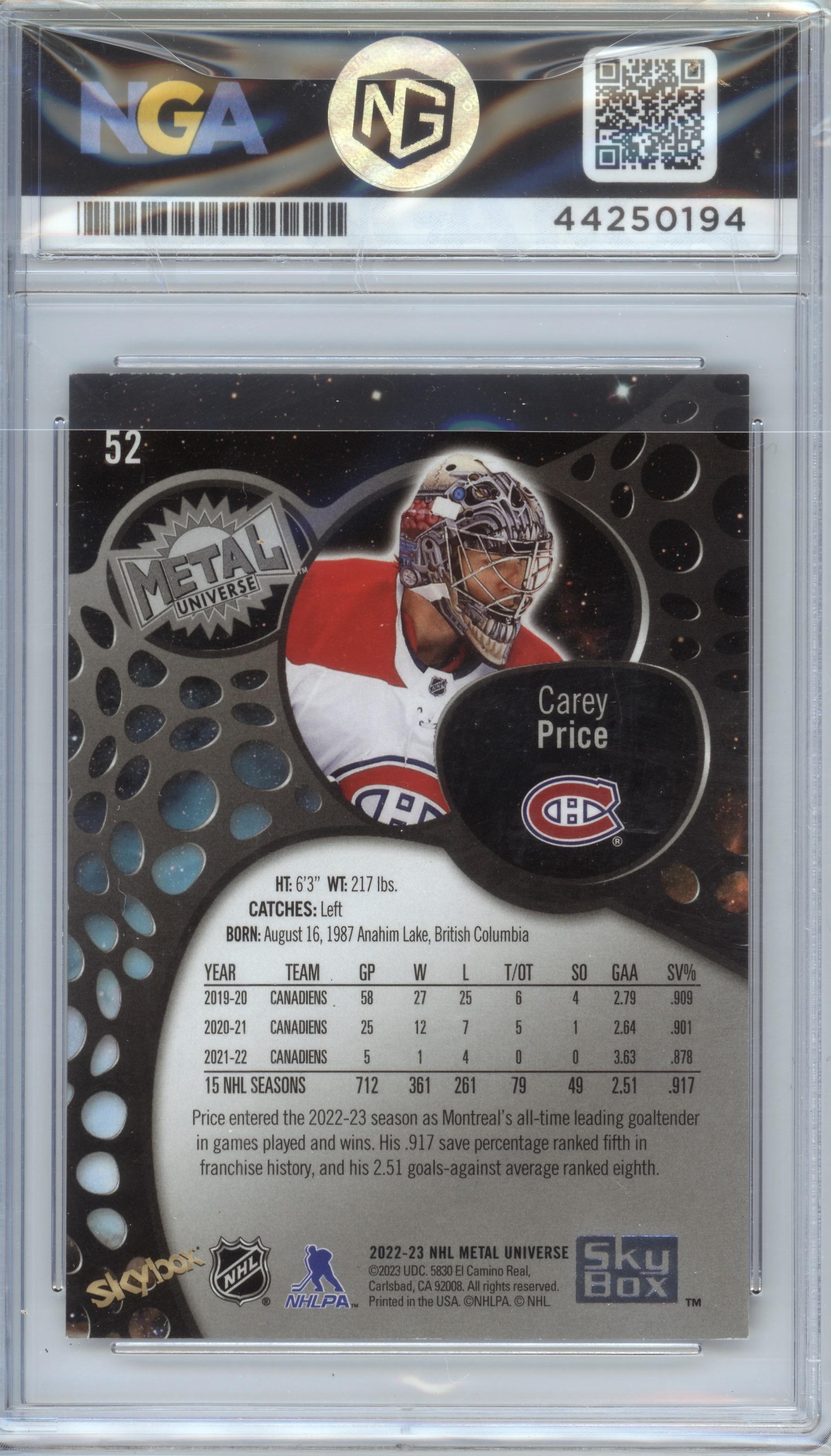 2022-23 SkyBox Metal Universe #52 Carey Price Other 10