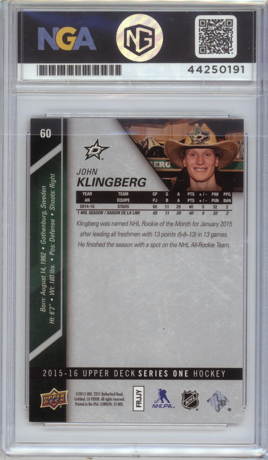 2015-16 Upper Deck #60 John Klingberg Other 9.5