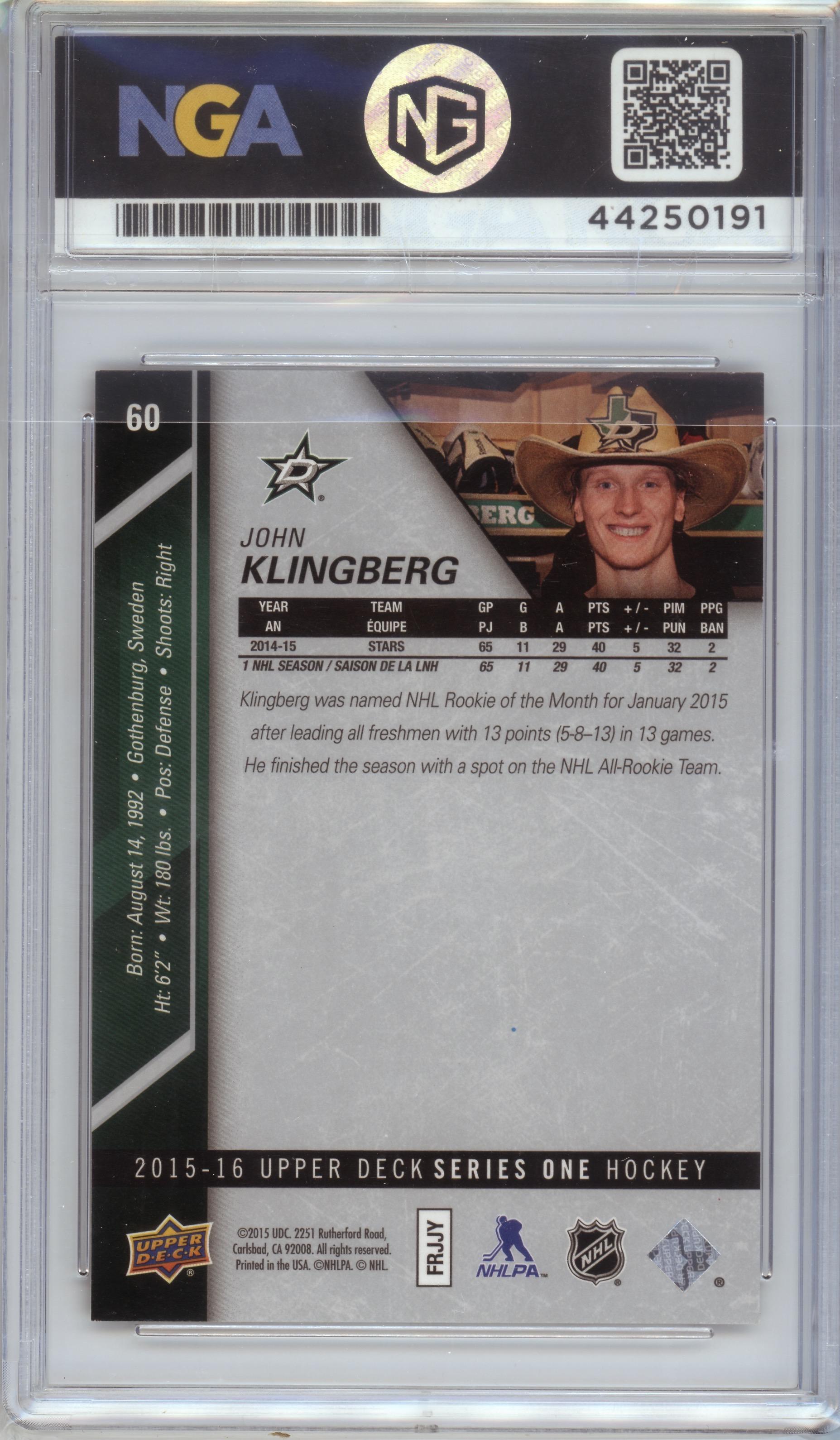 2015-16 Upper Deck #60 John Klingberg Other 9.5