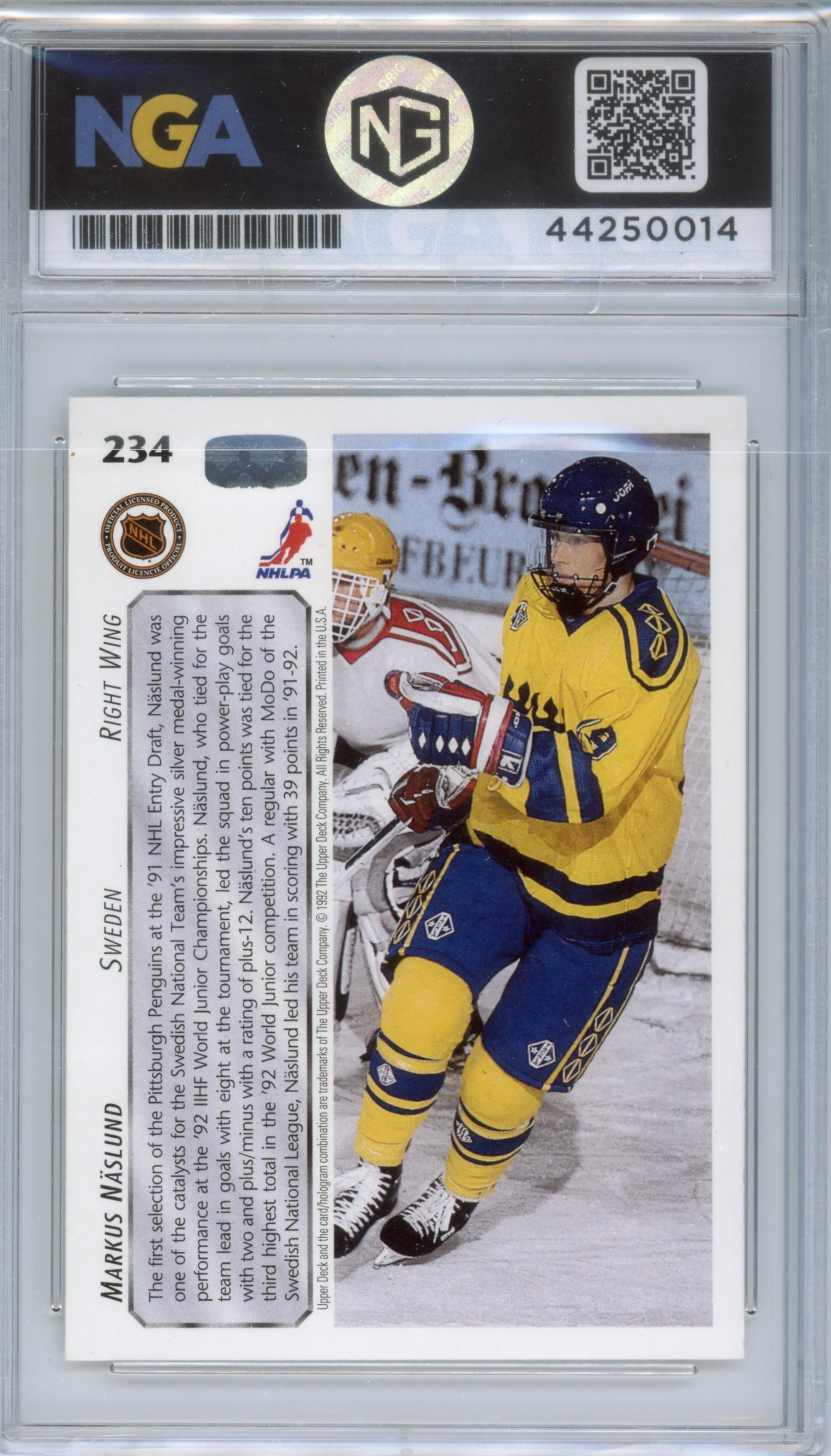 1992-93 Upper Deck #234 Markus Naslund Upper Deck Text and Logo Hologram Other 9