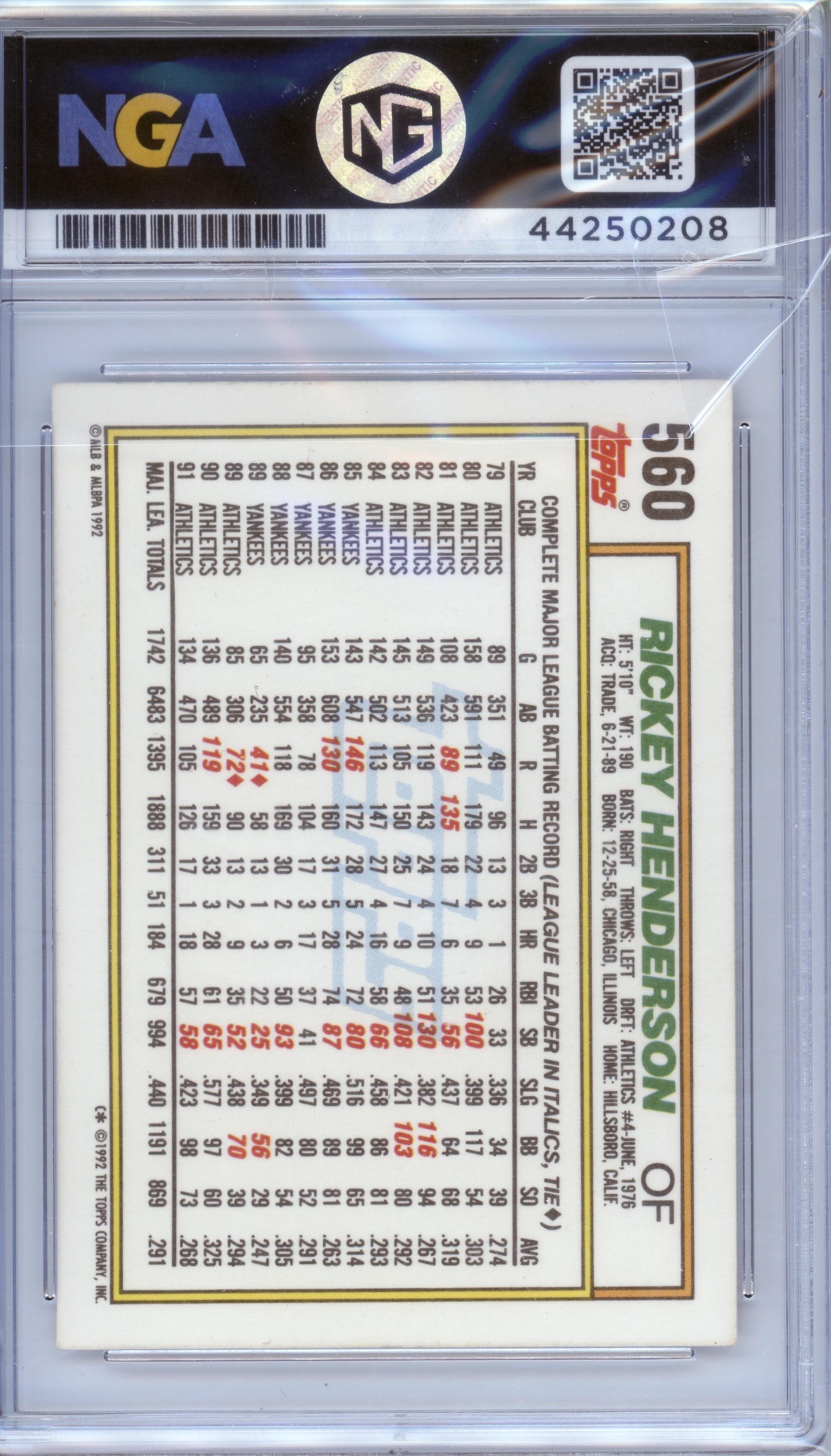1992 Topps Micro #560 Rickey Henderson Other 9