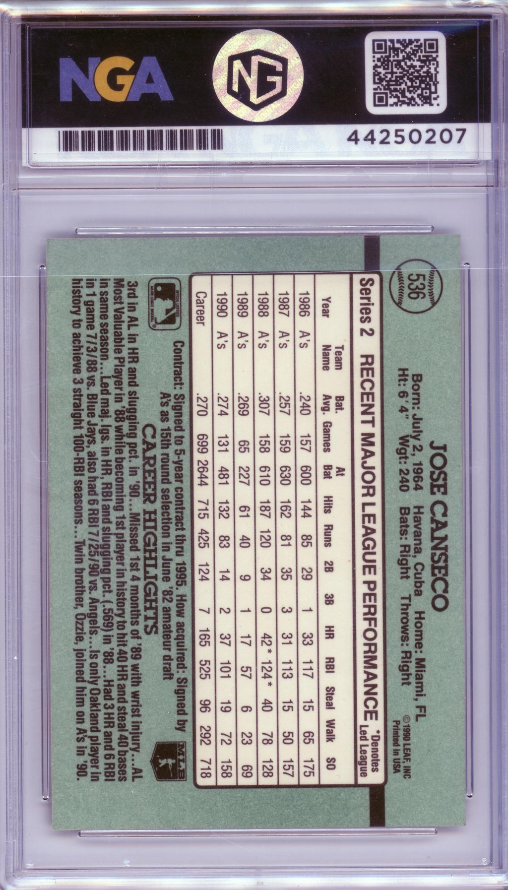 1991 Donruss #536b Jose Canseco Other 9