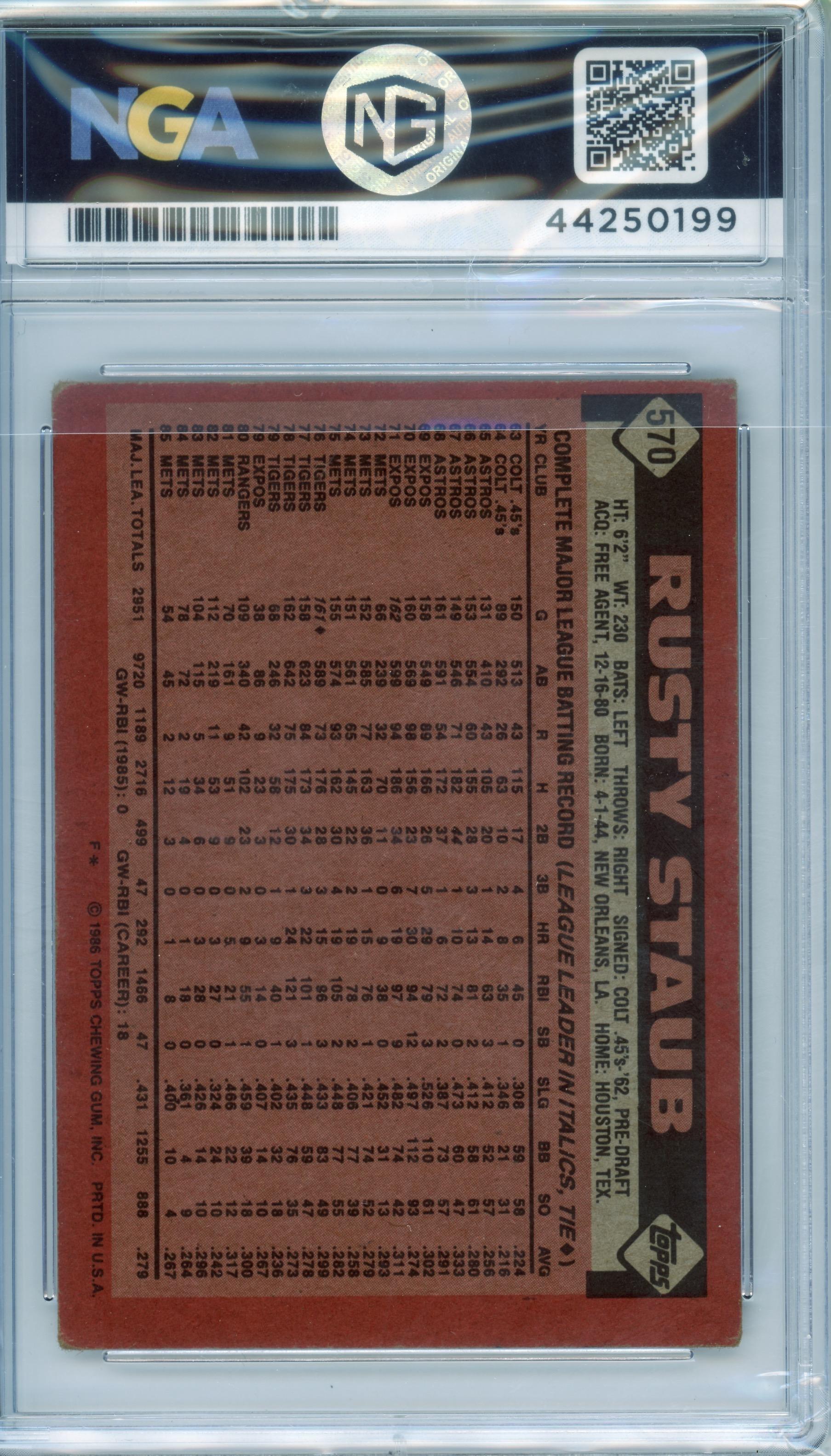1986 Topps #570 Rusty Staub Other 7