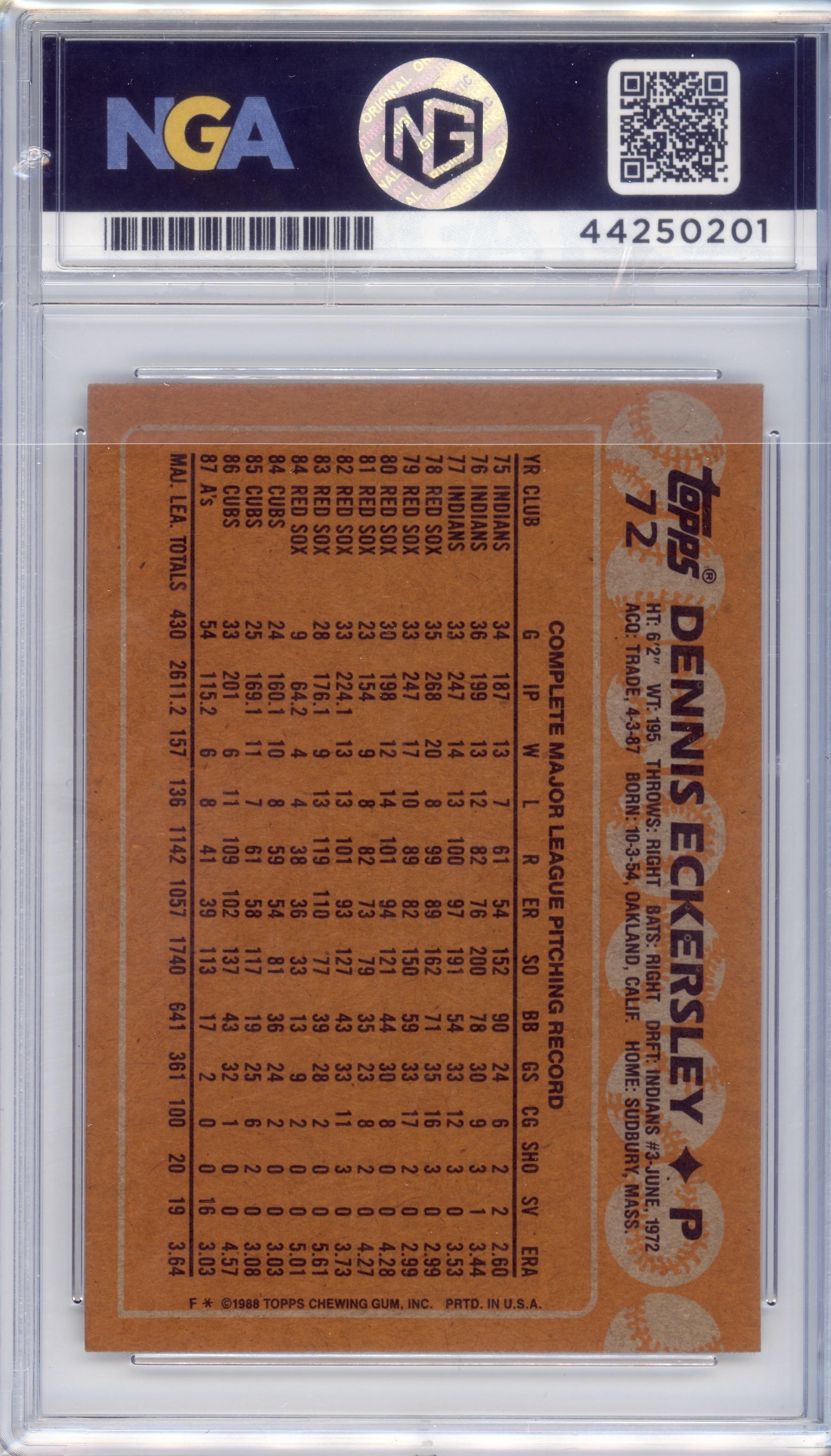 1988 Topps #72 Dennis Eckersley Other 8.5