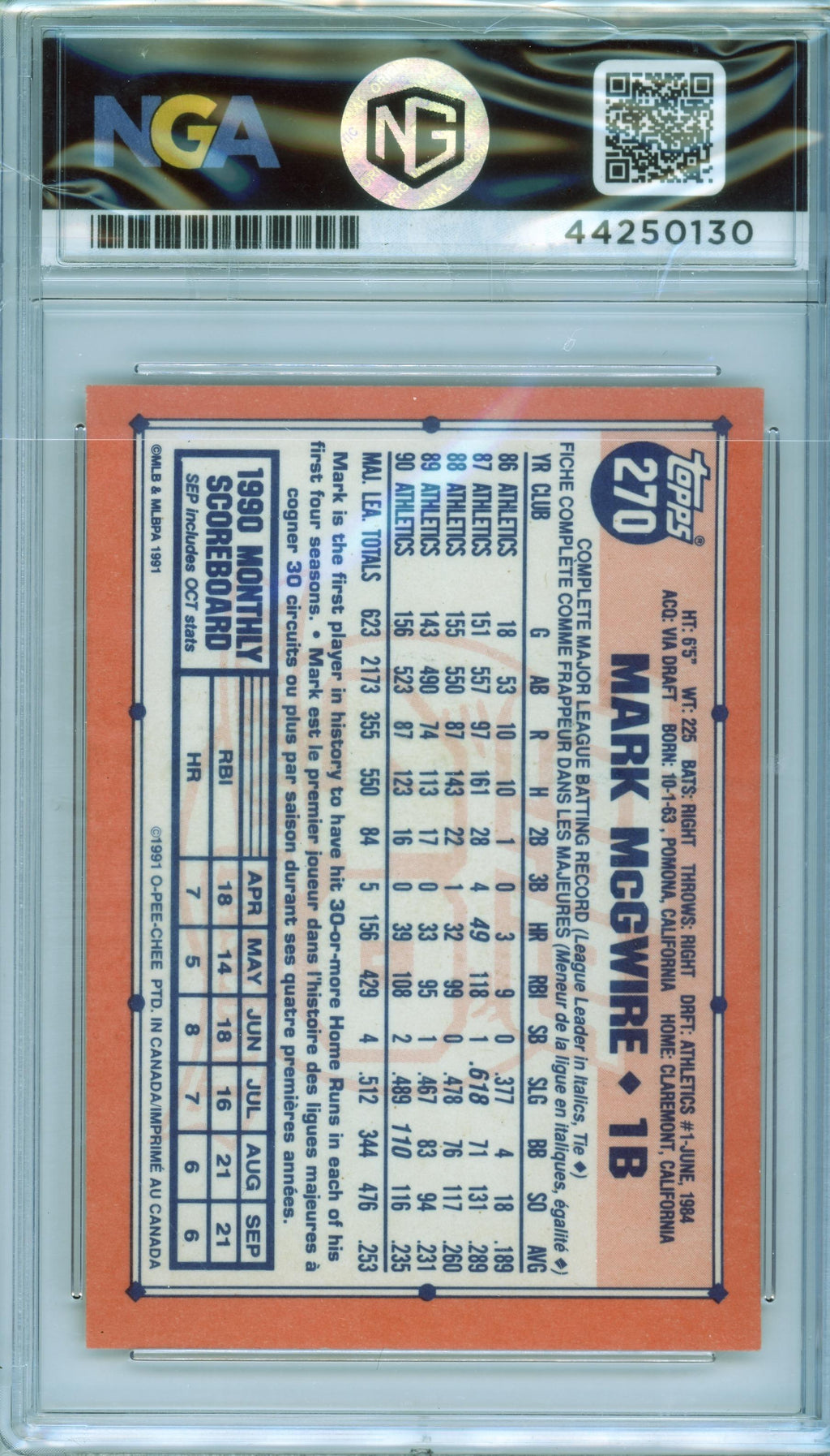 1991 Topps #270e Mark McGwire Other 8.5
