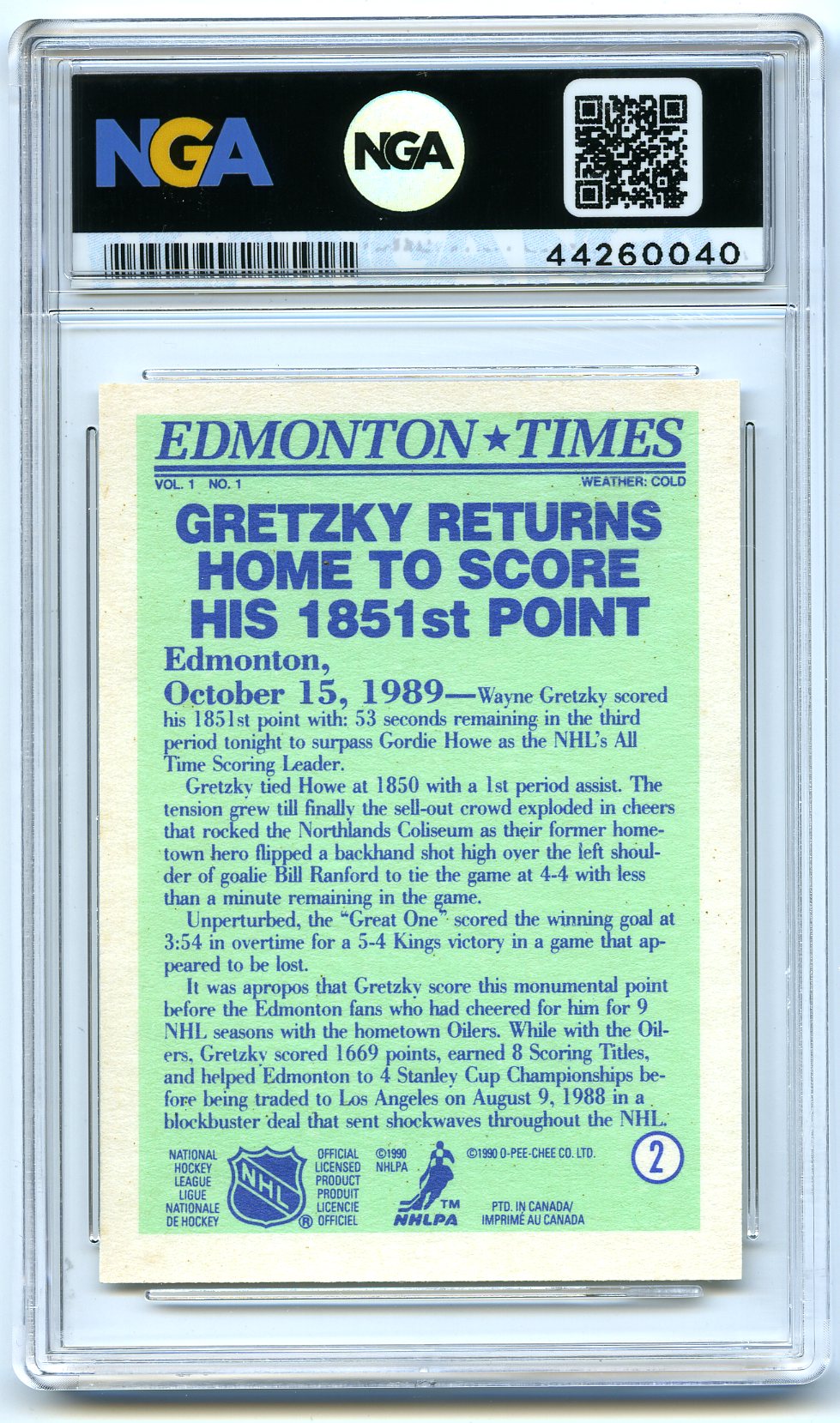 1990-91 Topps #2 Wayne Gretzky Collector's Edition (Tiffany) Other 9.5