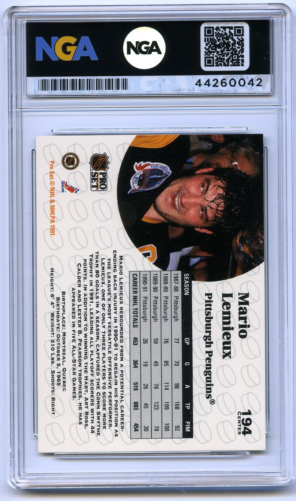 1991-92 Pro Set #194 Mario Lemieux Other 8.5