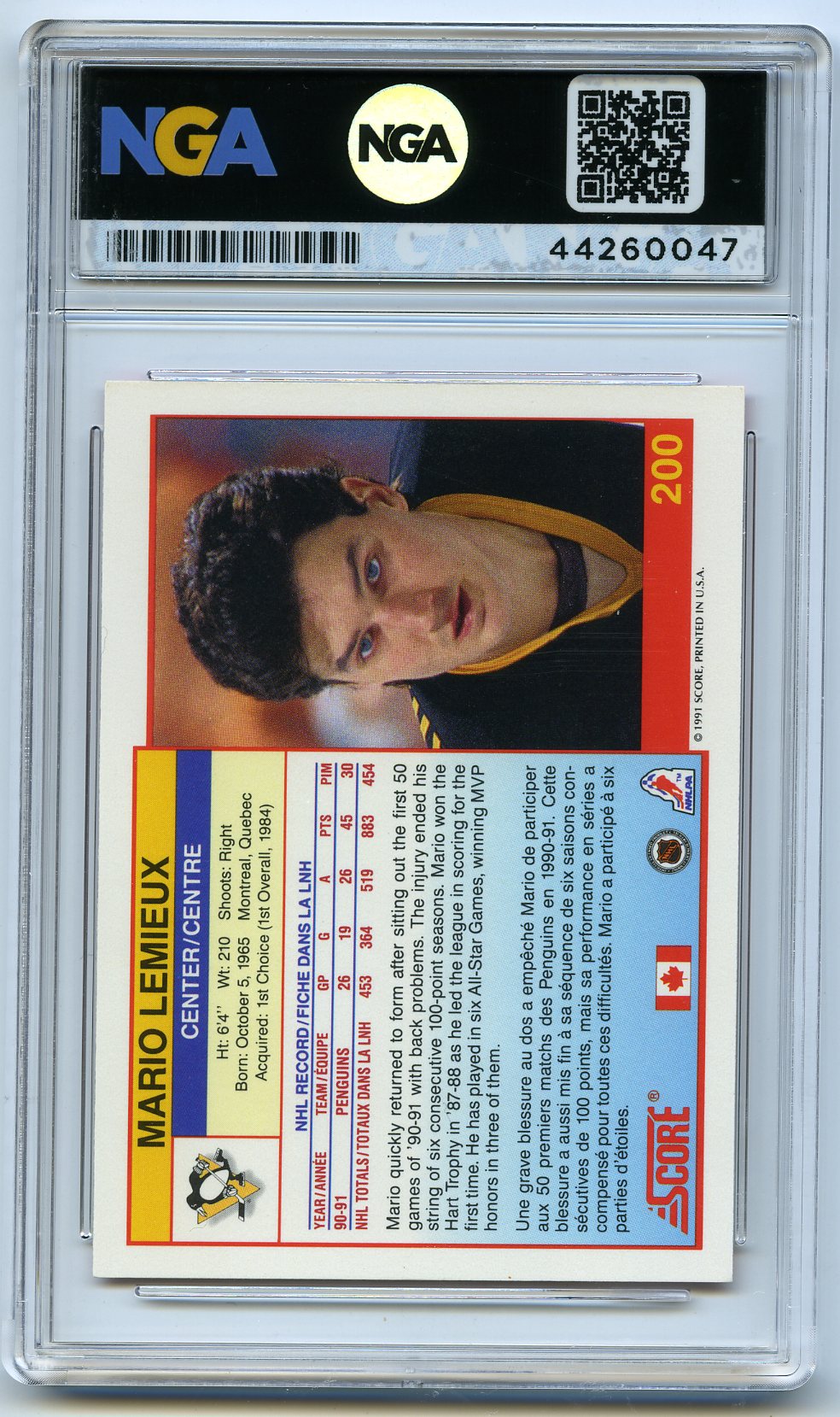 1991-92 Score Canadian Bilingual #200 Mario Lemieux Other 10