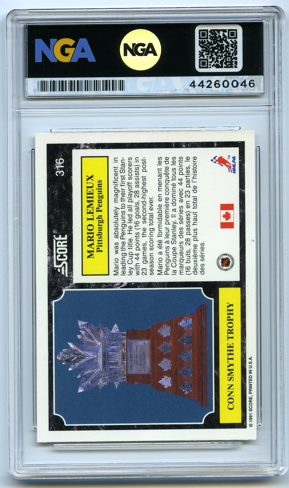 1991-92 Score Canadian Bilingual #316 Mario Lemieux Other 9.5