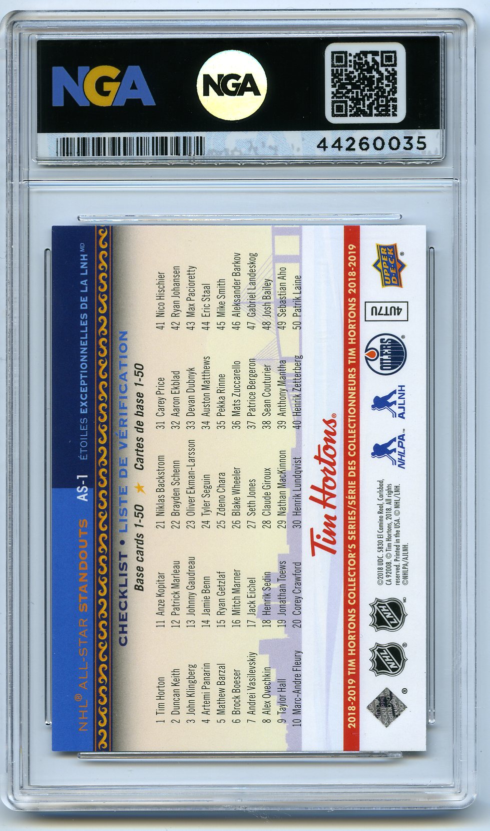 2018-19 Upper Deck Tim Hortons #AS-1 Connor McDavid NHL All-Star Other 9.5