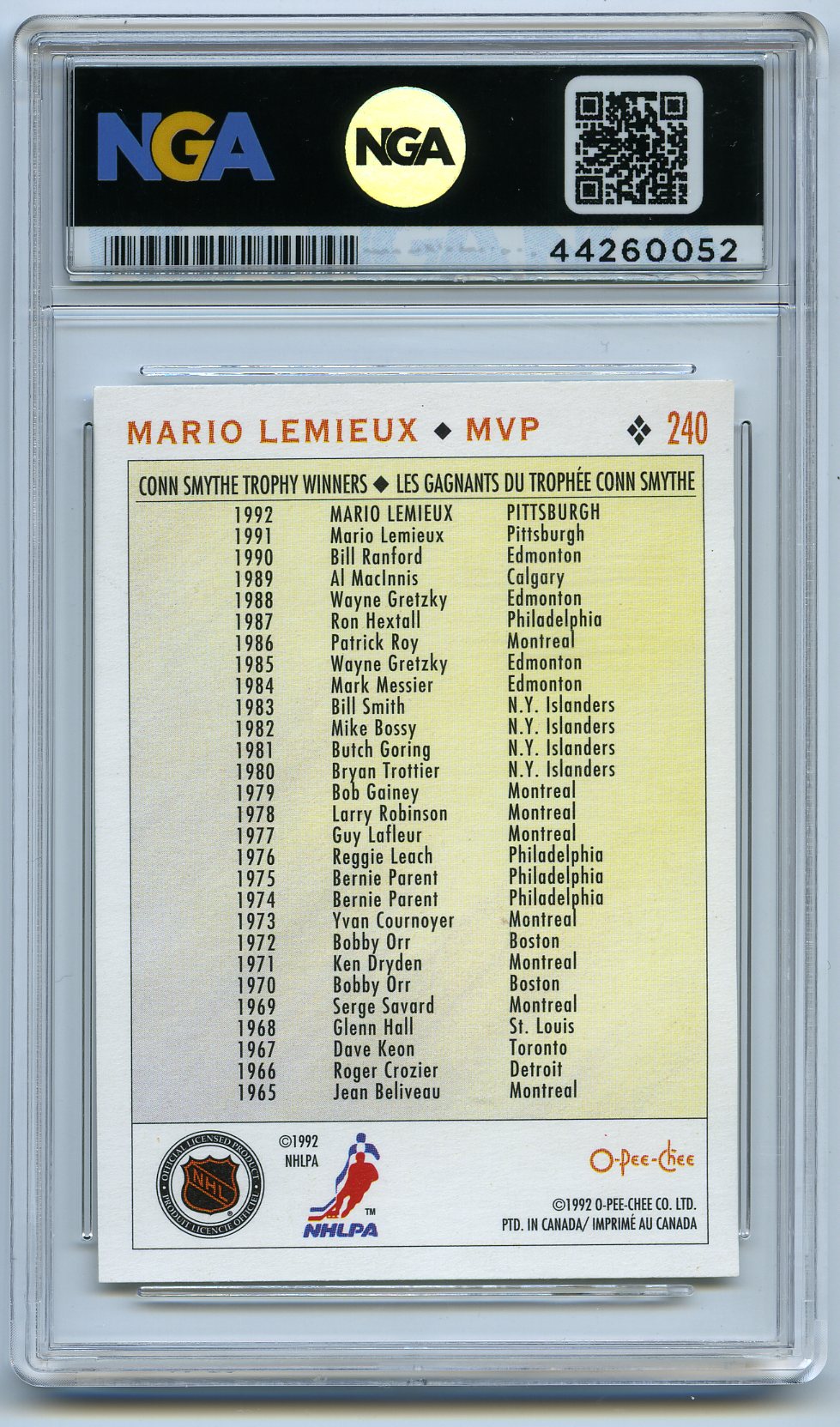 1992-93 O-Pee-Chee #240 Mario Lemieux Other 9