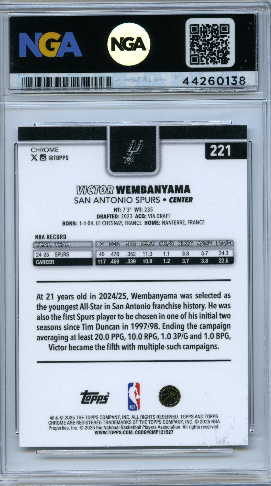 2025-26 Topps Chrome #221 Victor Wembanyama X-Fractor Other 10
