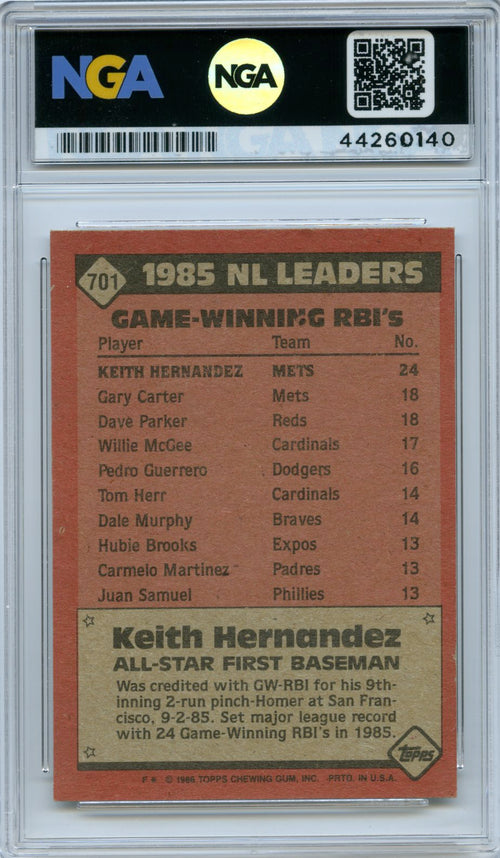 1986 Topps #701 Keith Hernandez Other 9.5