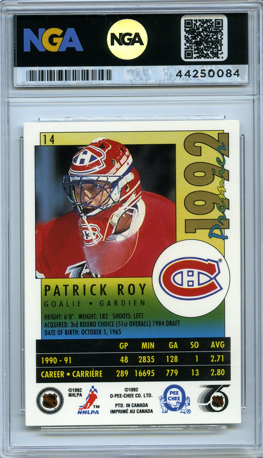 1991-92 O-Pee-Chee Premier #14 Patrick Roy Other 9