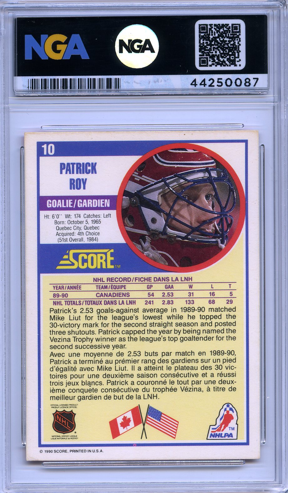 1990-91 Score Canadian #10 Patrick Roy Other 8.5