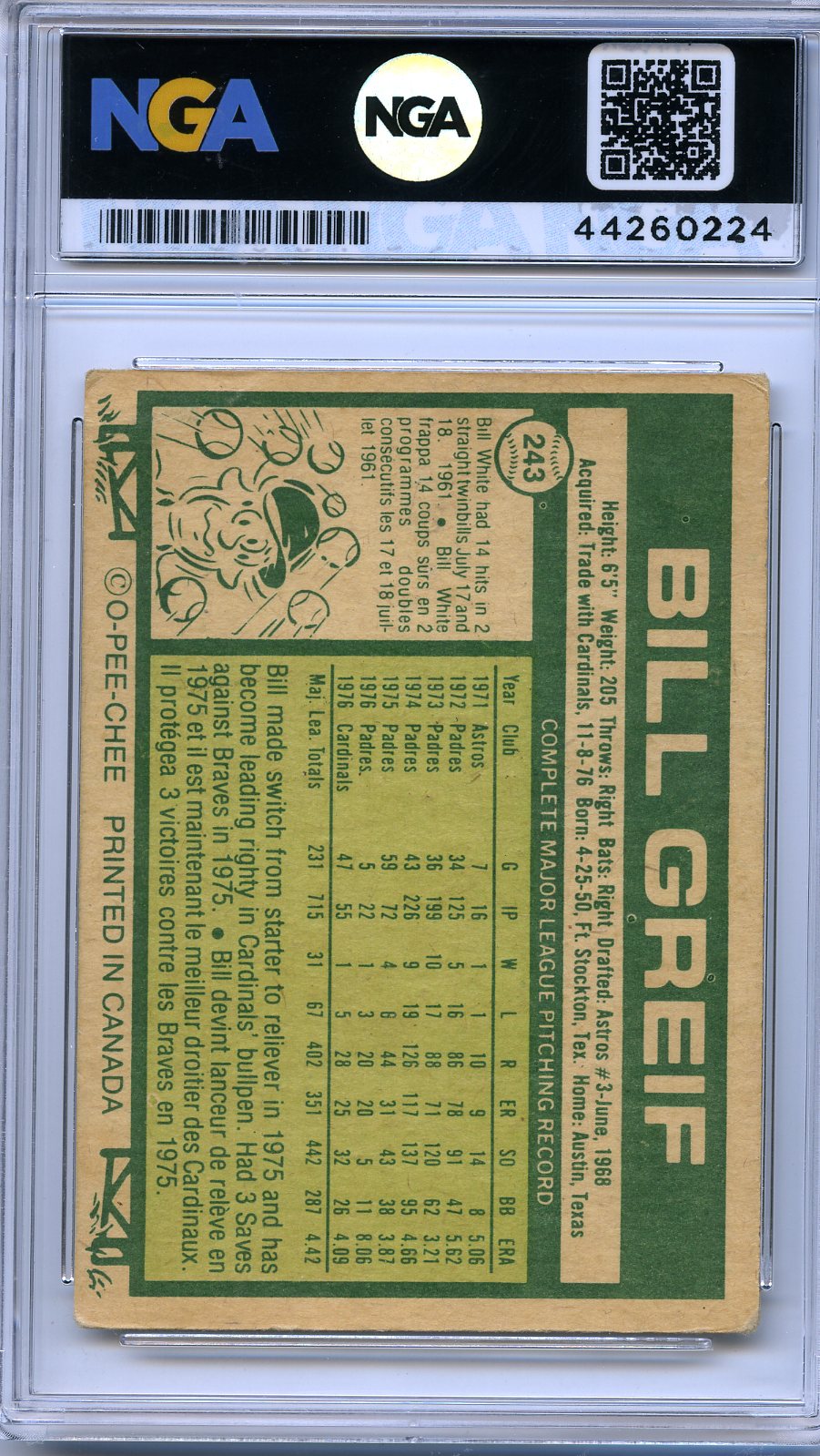 1977 O-Pee-Chee #243 Bill Greif Other 6.5