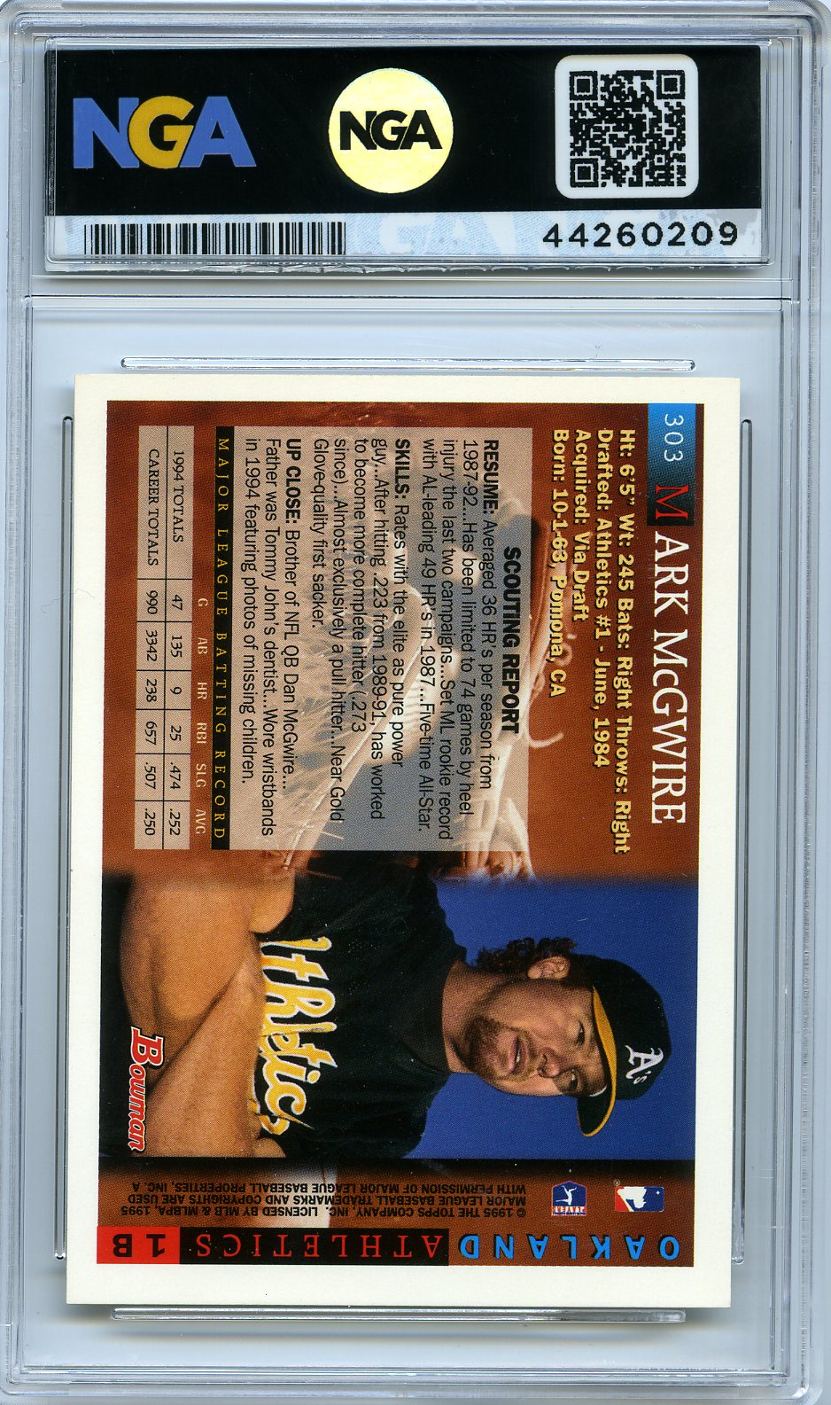 1995 Bowman #303 Mark McGwire Other 9.5