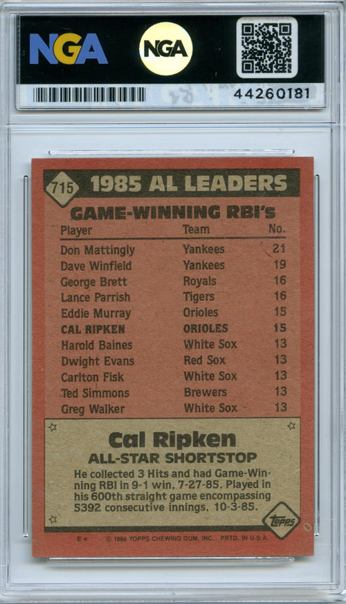 1986 Topps #715 Cal Ripken Other 9.5