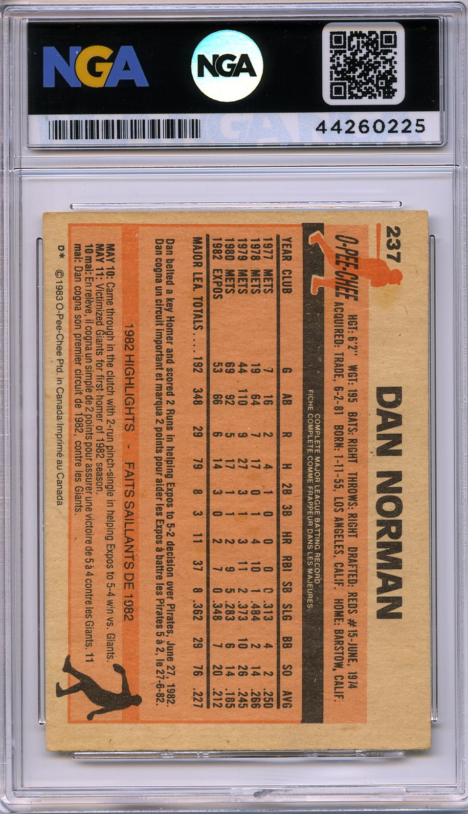 1983 O-Pee-Chee #237 Dan Norman Other 7