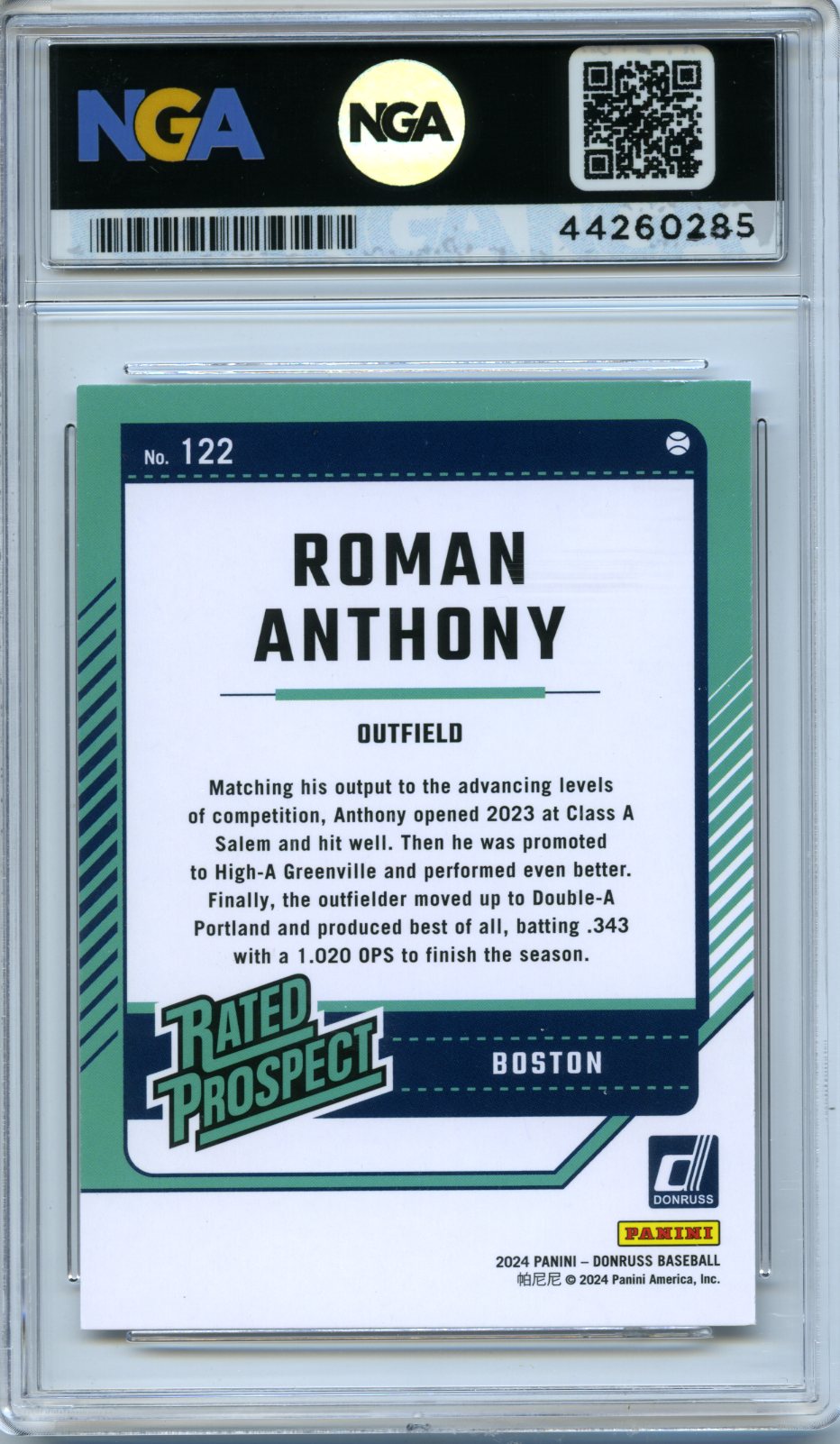 2024 Donruss #122 Roman Anthony Liberty NGA 10