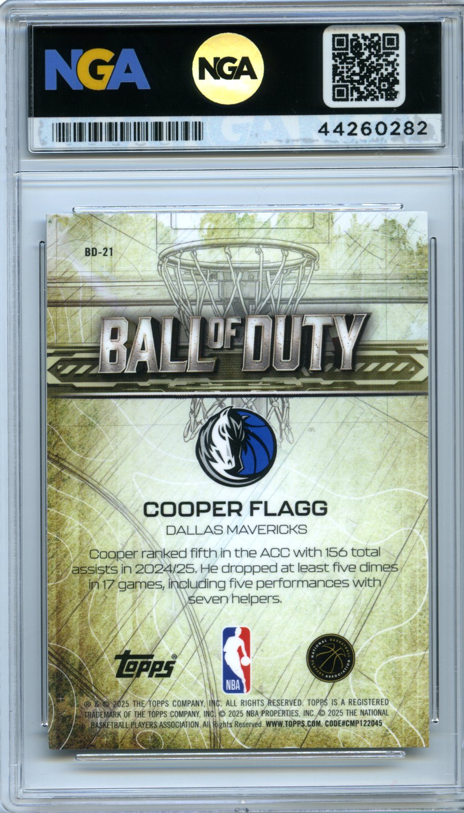 2025-26 Topps Chrome #BD-21 Cooper Flagg Ball of Duty NGA 10