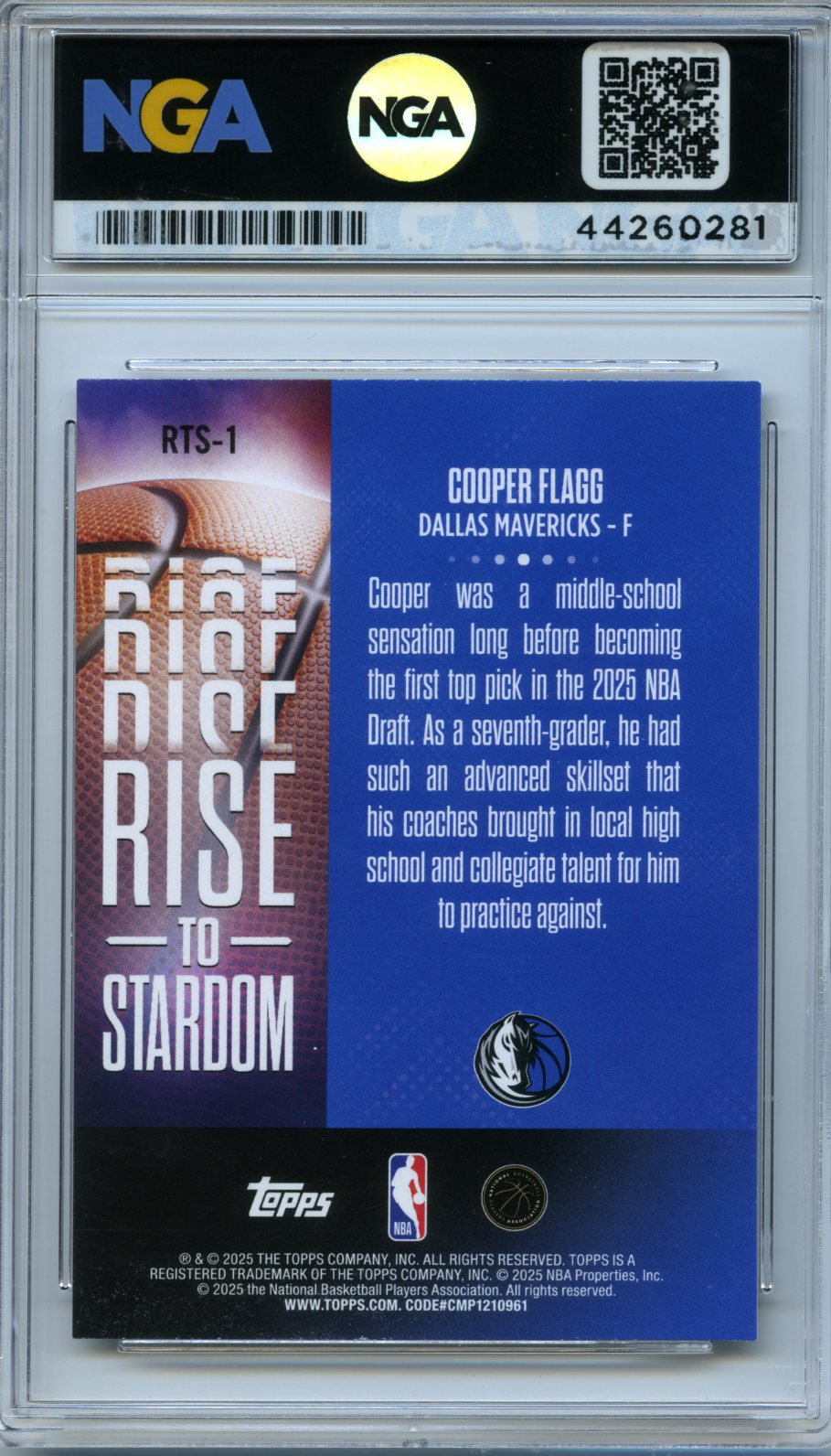 2025-26 Topps #RTS-1 Cooper Flagg Rise to Stardom NGA 9