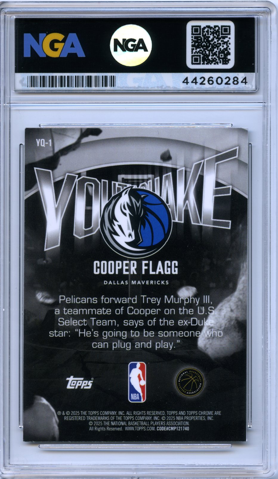 2025-26 Topps Chrome #YQ-1 Cooper Flagg Youthquake NGA 10