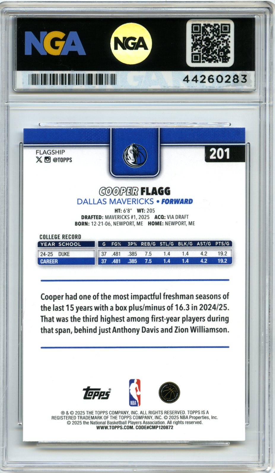 2025-26 Topps #201 Cooper Flagg NGA 10