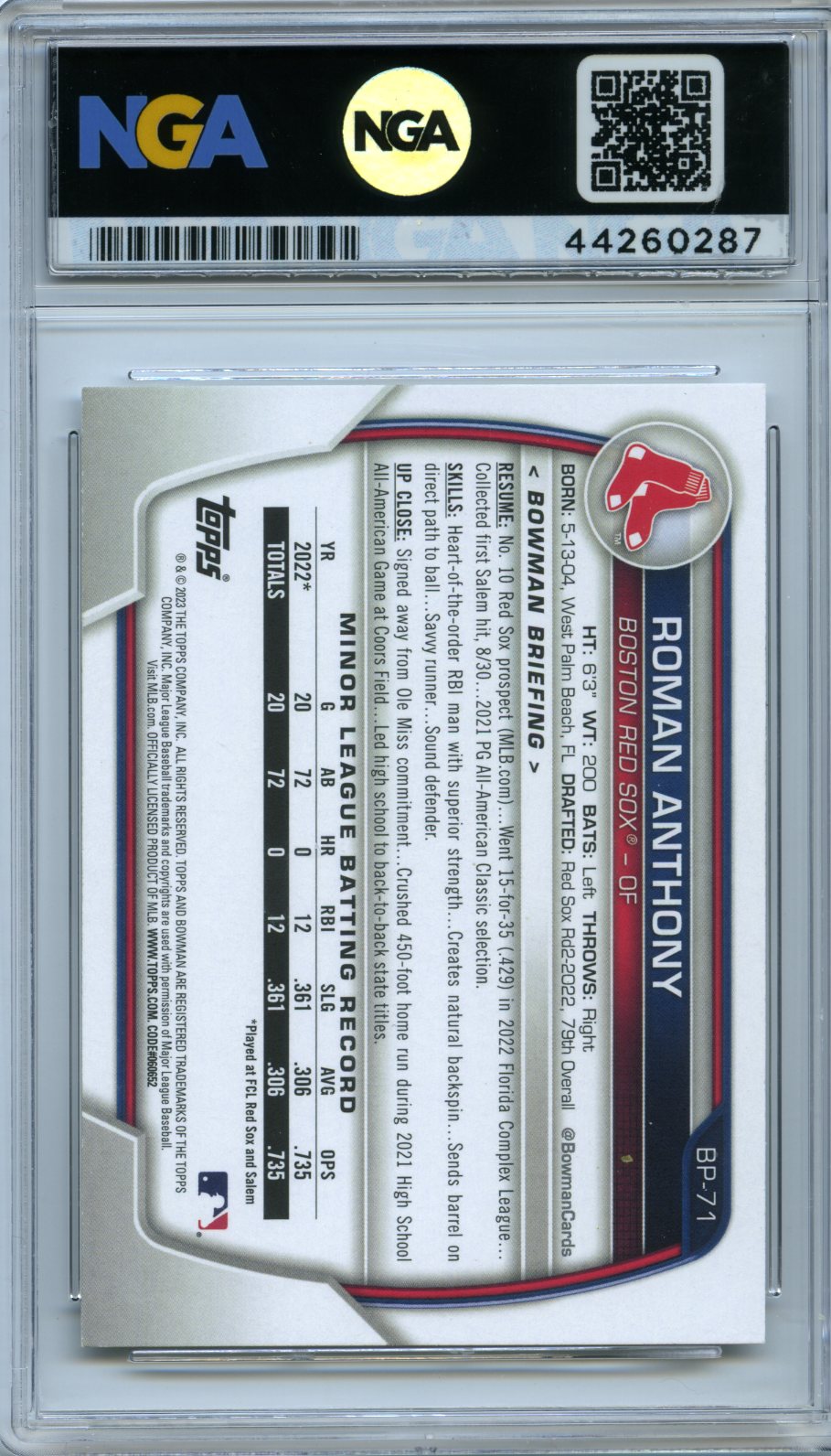 2023 Bowman #BP-71 Roman Anthony Prospects NGA 10