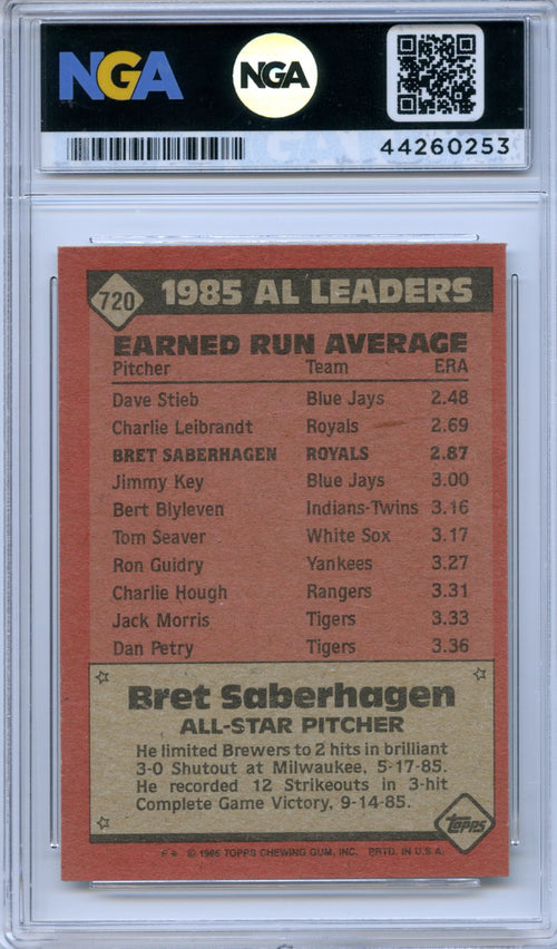 1986 Topps #720 Bret Saberhagen NGA 9