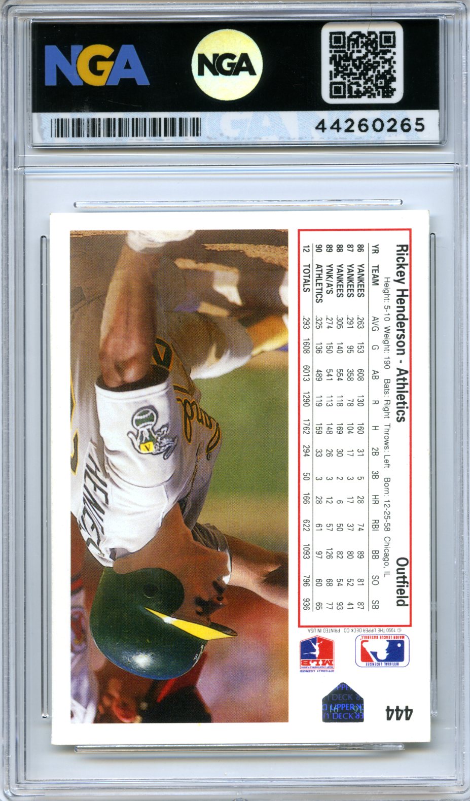 1991 Upper Deck #444 Rickey Henderson NGA 10