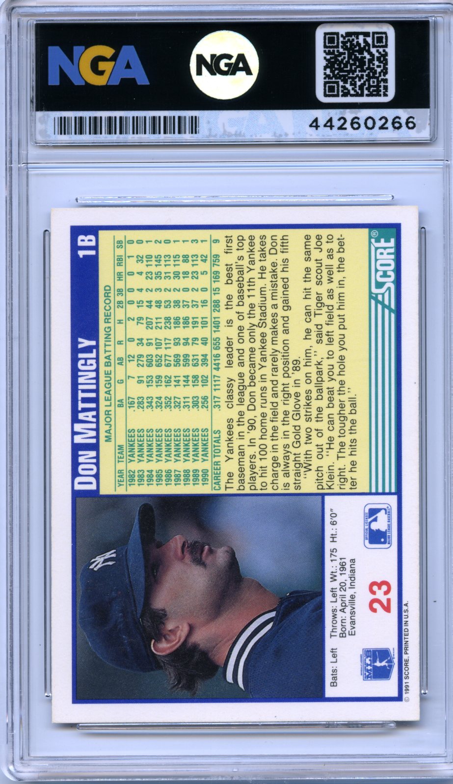 1991 Score #23 Don Mattingly NGA 10