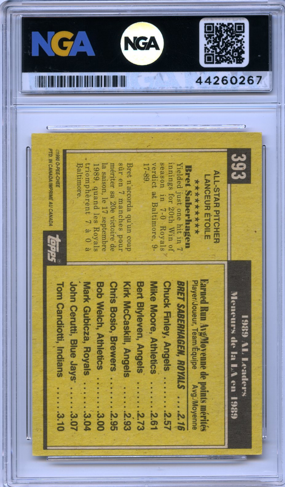 1990 Topps #393 Bret Saberhagen NGA 8.5