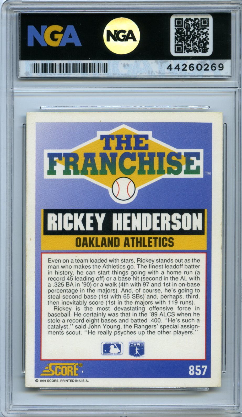 1991 Score #857 Rickey Henderson NGA 8