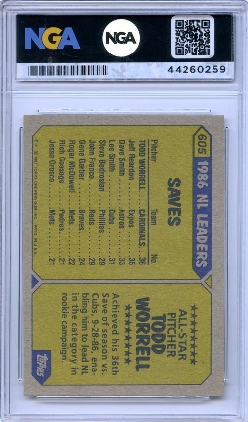 1987 Topps #605 Todd Worrell NGA 9