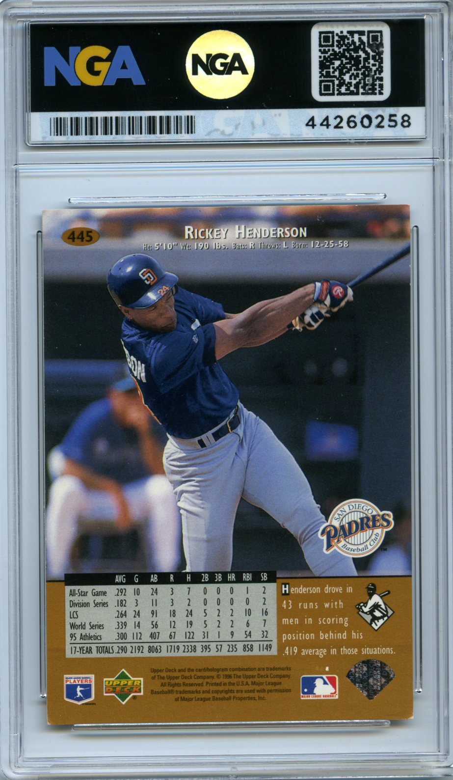1996 Upper Deck #445 Rickey Henderson NGA 8