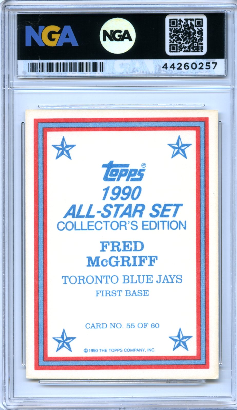 1990 Topps #55 Fred McGriff 1990 All-Star Set Collector's Edition NGA 9