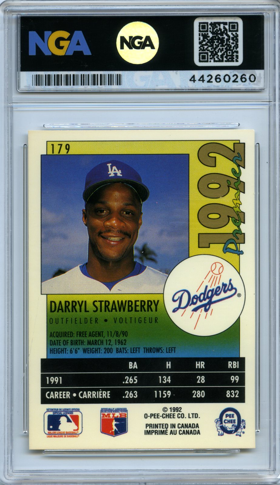 1992 O-Pee-Chee Premier #179 Darryl Strawberry NGA 9.5