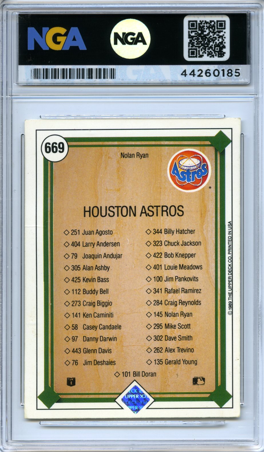 1989 Upper Deck #669 Nolan Ryan NGA 8.5